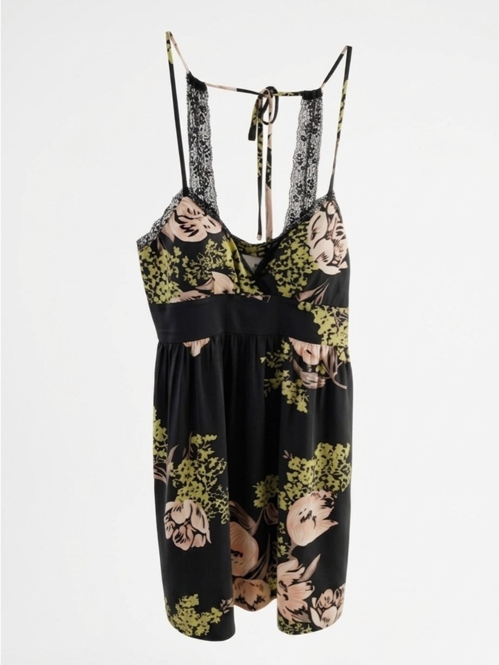 Charlotte Russe Satin Halter Floral and Lace Slip Dress 🖤🩷💚 Lace Straps Trim